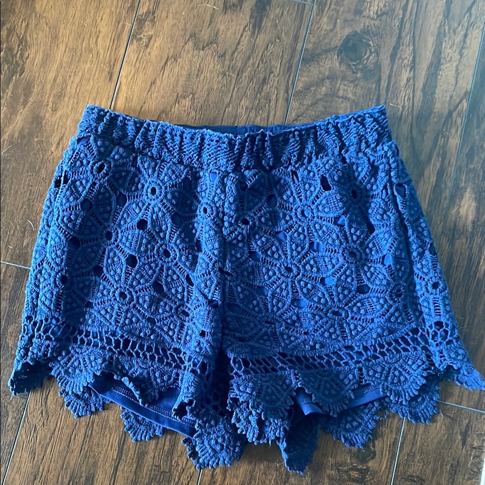 Blue High Waist Lace Shorts